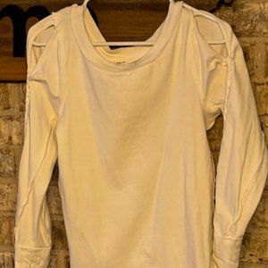 Free People White Long Sleeve Ribbed Top With Shoulder Cutouts